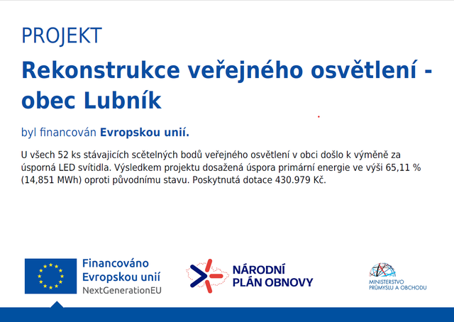 Rekonstrukce veřejného osvětlení - obec Lubník – obrázek 1